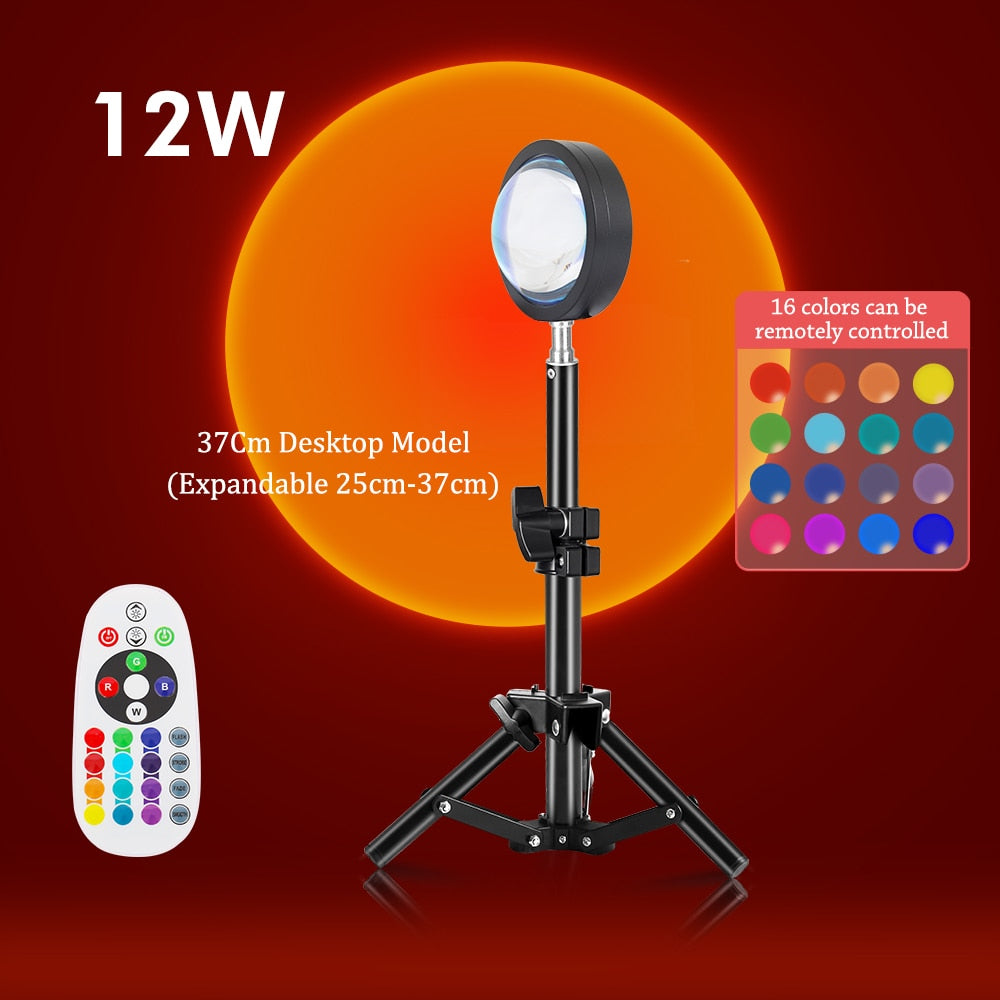 RGB Sunset Lamp Projector for Room LED Sunset Projection Night Light with Remote Control 16 Colors Photography Selfie Romantic