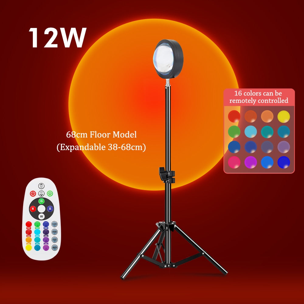 RGB Sunset Lamp Projector for Room LED Sunset Projection Night Light with Remote Control 16 Colors Photography Selfie Romantic